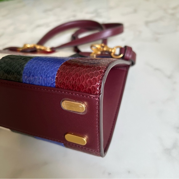 Tory Burch Lee Radziwill Striped Snake Skin Leather Small Top Handle Bag - Picture 12 of 16